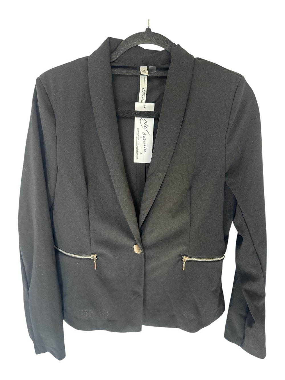 NY Collection Black Shawl Collar Blazer with Zip Pockets